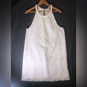 Jack by Bb Dakota Crochet Eyelet Halter Dress sz M White lined midi Cottagecore